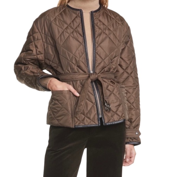 NWT Polo Ralph Lauren Belted Quilted Jacket Leather Trim - Picture 1 of 16
